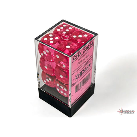 CHX 23614 Translucent Pink/white 16mm d6 Dice Block (12 dice)
