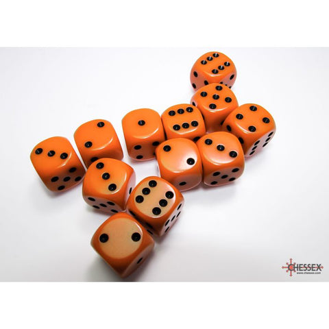 CHX 25603 Opaque Orange/black 16mm d6 Dice Block (12 dice)