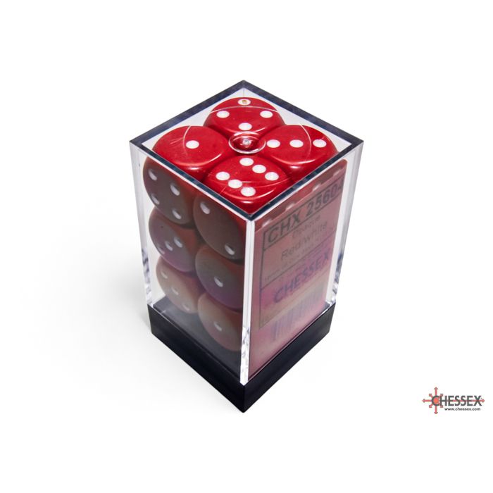 CHX 25604 Opaque Red/white 16mm d6 Dice Block (12 dice)