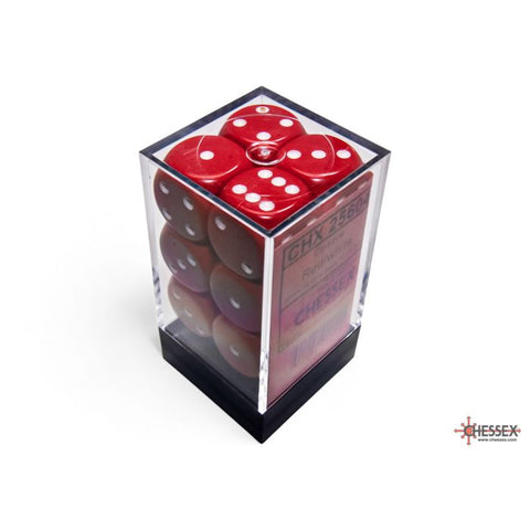 CHX 25604 Opaque Red/white 16mm d6 Dice Block (12 dice)