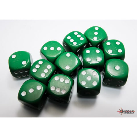 CHX 25605 Opaque Green/white 16mm d6 Dice Block (12 dice)