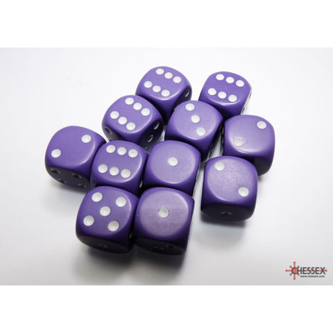 CHX 25607 Opaque Purple/white 16mm d6 Dice Block (12 dice)