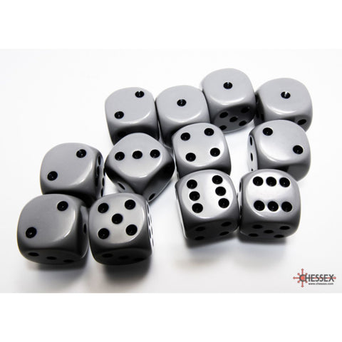 CHX 25610 Opaque Grey/black 16mm d6 Dice Block (12 dice)