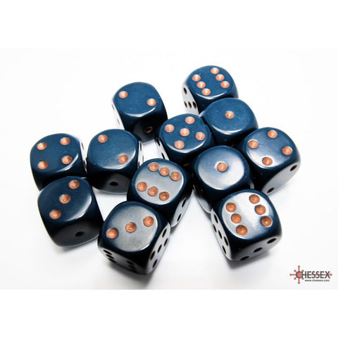 CHX 25626 Opaque Dusty Blue/copper 16mm d6 Dice Block (12 dice)