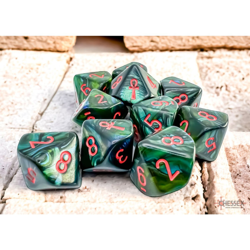 CHX 29025 Scarab Jade/red Ankh D10 (10 set)