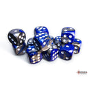 CHX 26623 Gemini Blue-Steel/white 16mm d6 Dice Block (12 dice)