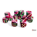 CHX 26634 Gemini Green-Purple/gold 16mm d6 Dice Block (12 dice)
