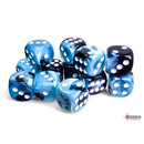 CHX 26646 Gemini Black-Shell/white 16mm d6 Dice Block (12 dice)