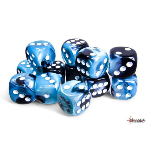 CHX 26646 Gemini Black-Shell/white 16mm d6 Dice Block (12 dice)