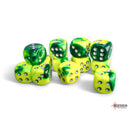 CHX 26654 Gemini Green-Yellow/silver 16mm d6 Dice Block (12 dice)