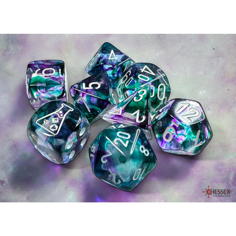 CHX 30068 Nebula Fluorite/white Polyhedral 7-Dice Set (with bonus die)