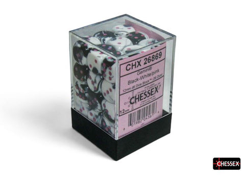 CHX 26869 Gemini Black-White/pink 12mm d6 Dice Block (36 dice)
