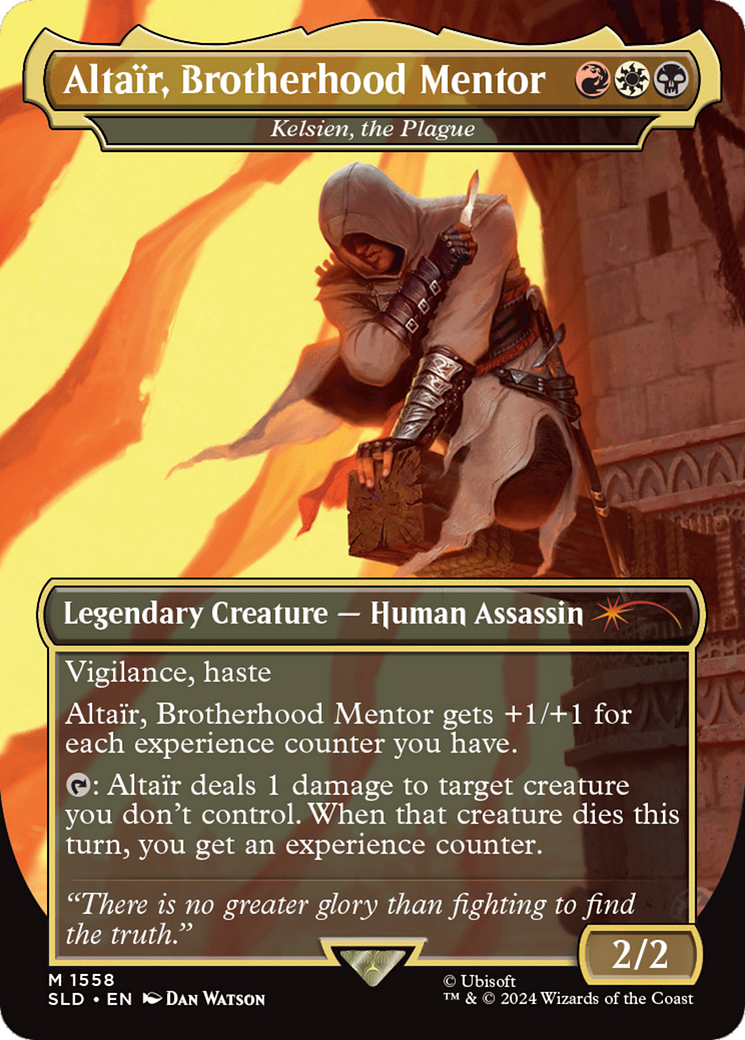 Kelsien, the Plague (SLD-1558) - Secret Lair Drop / Altaïr, Brotherhood Mentor (Borderless)