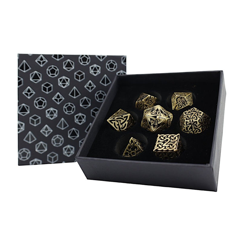 LPG Dice Set - Metal RPG Hollow Celtic Tarnished Gold