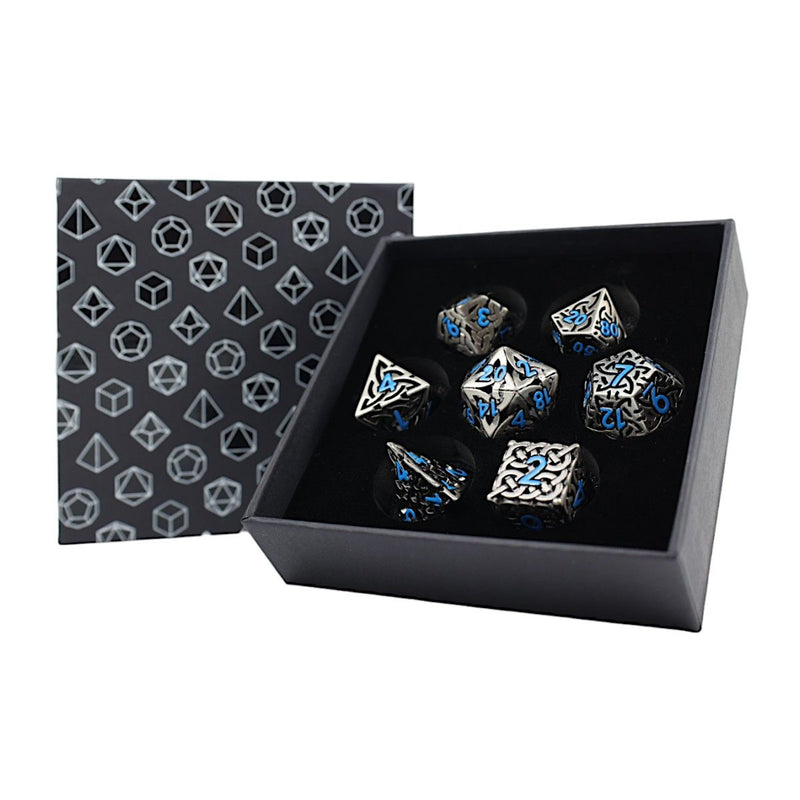 LPG Dice Set - Metal RPG Hollow Celtic Stainless And Blue