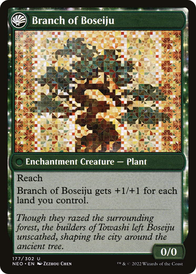 Boseiju Reaches Skyward // Branch of Boseiju (NEO-177) - Kamigawa: Neon Dynasty: (fandfc, enchantment)