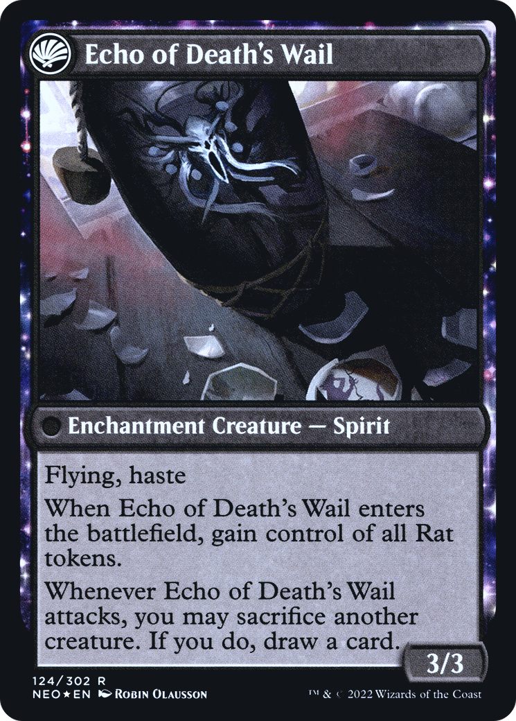 Tribute to Horobi // Echo of Death's Wail (PRE-124S) - Kamigawa: Neon Dynasty Promos: (fandfc, enchantment) Foil