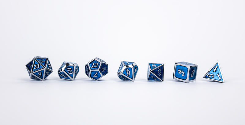 LPG Dice Set - Metal RPG Serif Blue/Silver