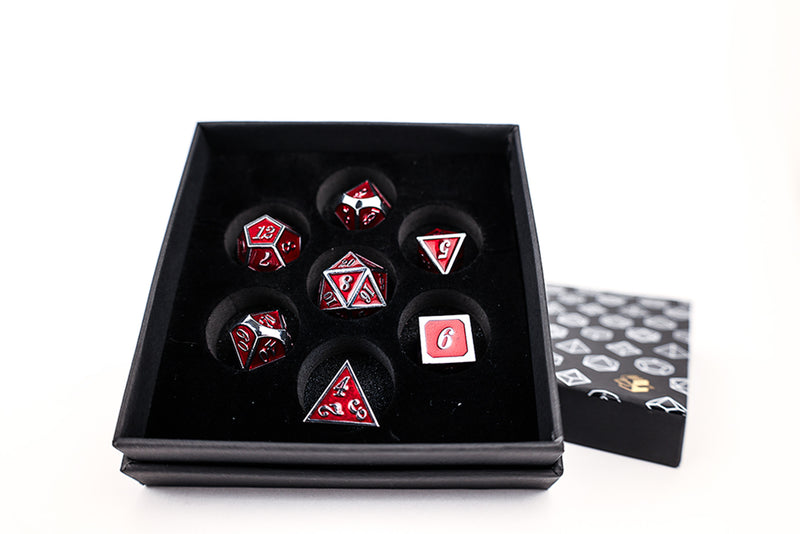 LPG Dice Set - Metal RPG Serif Red/Silver