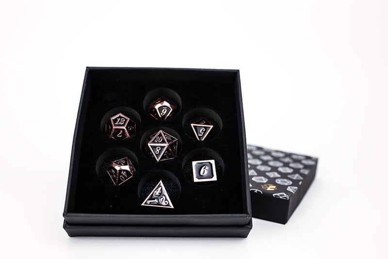 LPG Dice Set - Metal RPG Serif Black/Brass