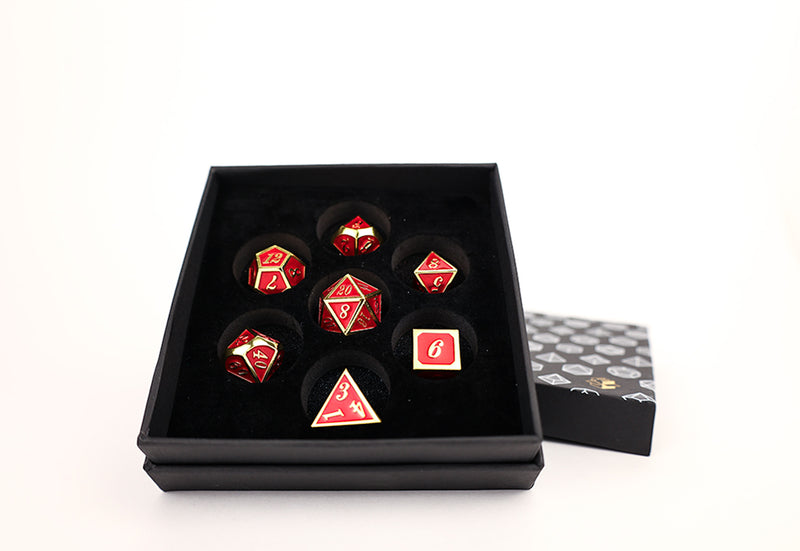 LPG Dice Set - Metal RPG Serif Red/Gold