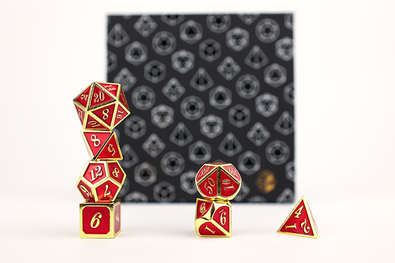 LPG Dice Set - Metal RPG Serif Red/Gold