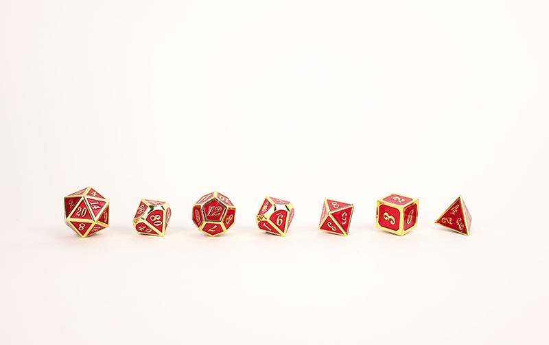 LPG Dice Set - Metal RPG Serif Red/Gold