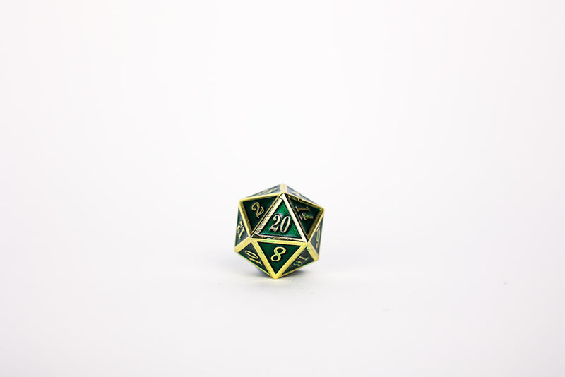 LPG Dice Set - Metal RPG Serif Green/Gold