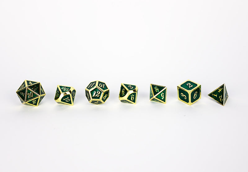 LPG Dice Set - Metal RPG Serif Green/Gold