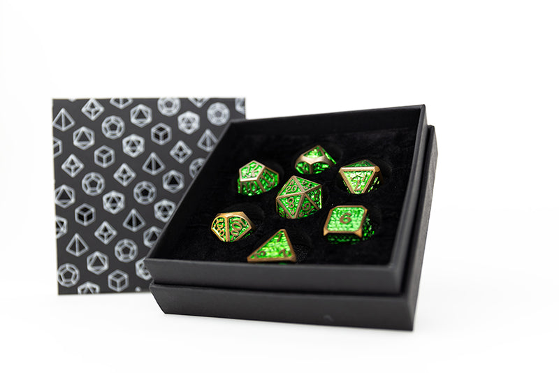 LPG Dice Set - Metal RPG Draco Bright Green/Brass