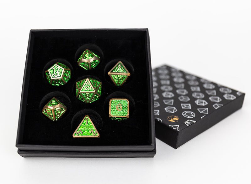 LPG Dice Set - Metal RPG Draco Bright Green/Brass