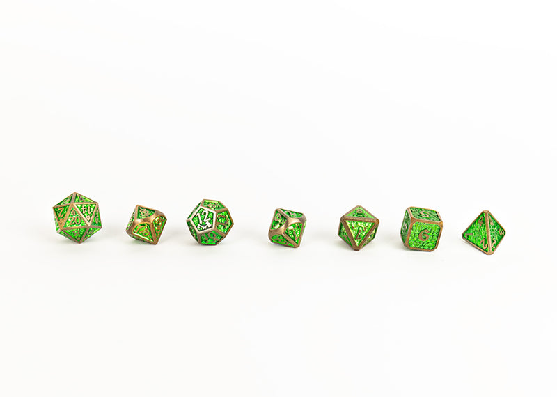 LPG Dice Set - Metal RPG Draco Bright Green/Brass