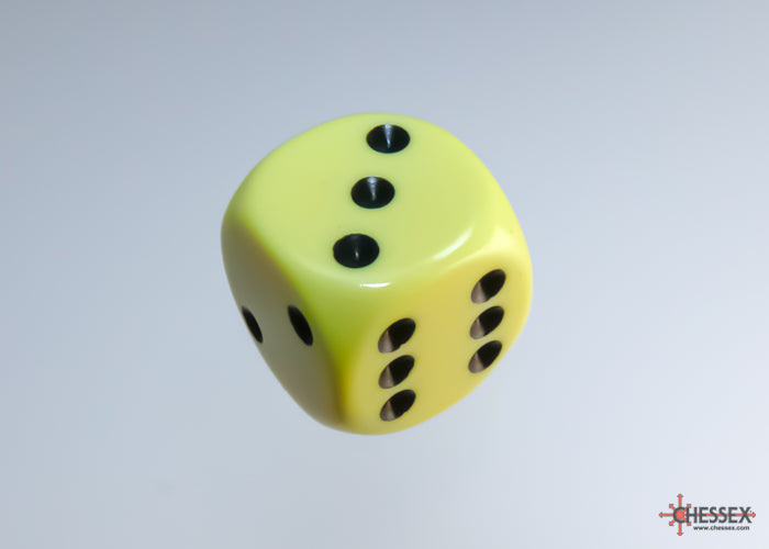 CHX 25662 Opaque 16mm d6 Pastel Yellow/black Dice Block (12 dice)