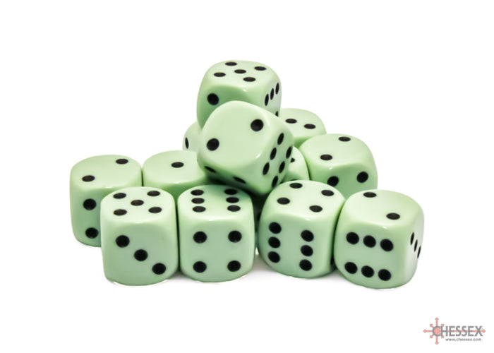 CHX 25665 Opaque 16mm d6 Pastel Green/black Dice Block (12 dice)