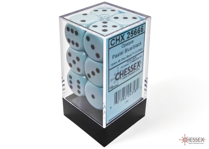 CHX 25666 Opaque 16mm d6 Pastel Blue/black Dice Block (12 dice)