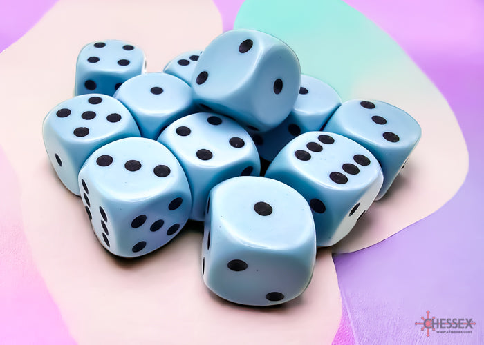 CHX 25666 Opaque 16mm d6 Pastel Blue/black Dice Block (12 dice)