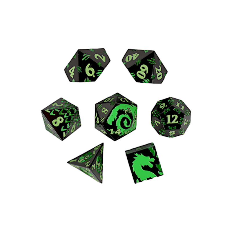 LPG Dice RPG Set Inscripted Dragon Green