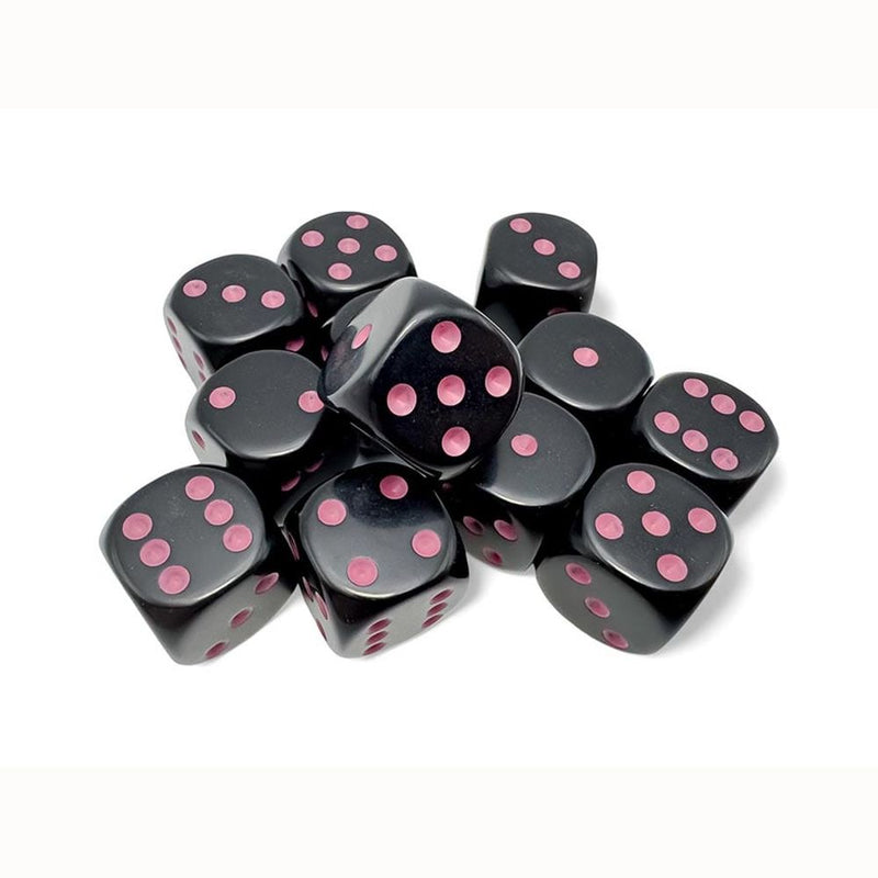 CHX 25648 Opaque 16mm d6 Black/pink Dice Block (12 dice)