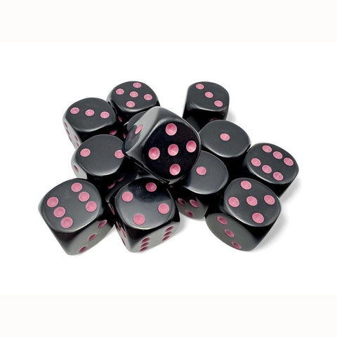 CHX 25648 Opaque 16mm d6 Black/pink Dice Block (12 dice)