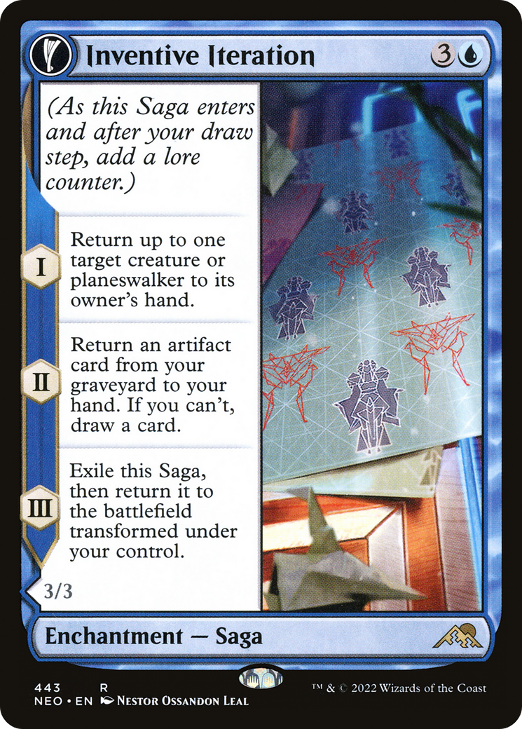 Inventive Iteration // Living Breakthrough (NEO-443) - Kamigawa: Neon Dynasty: (Extended Art, fandfc, enchantment)