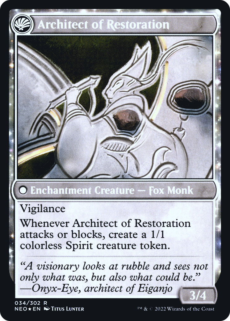 The Restoration of Eiganjo // Architect of Restoration (PRE-34S) - Kamigawa: Neon Dynasty Promos: (fandfc, enchantment) Foil
