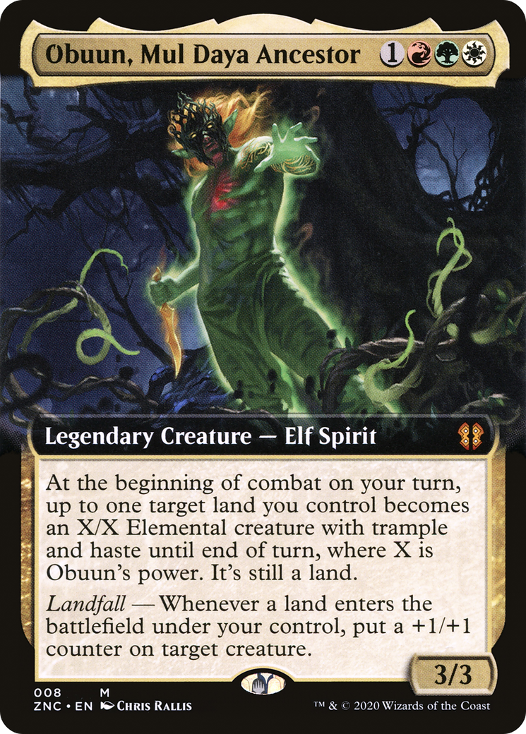 Obuun, Mul Daya Ancestor (ZNC-008) - Zendikar Rising Commander: (Extended Art) Foil