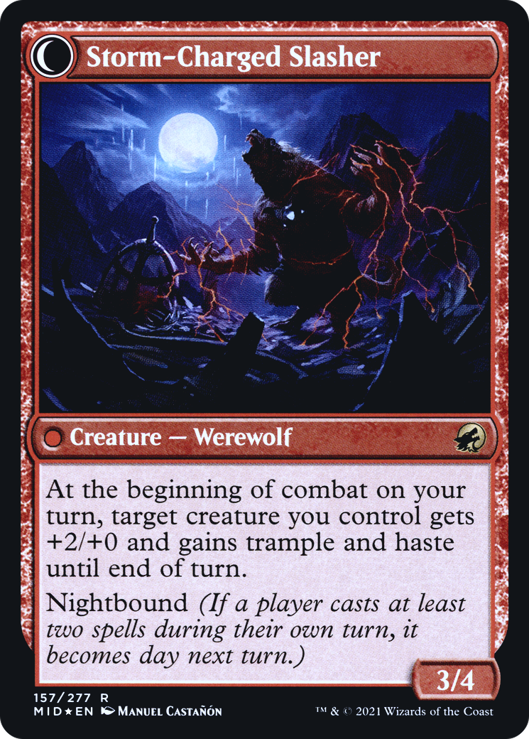 Reckless Stormseeker // Storm-Charged Slasher (PRE-157S) - Innistrad: Midnight Hunt Promos: (Double Faced Transform) Foil