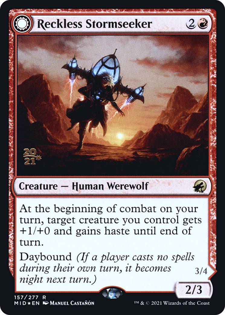 Reckless Stormseeker // Storm-Charged Slasher (PRE-157S) - Innistrad: Midnight Hunt Promos: (Double Faced Transform) Foil