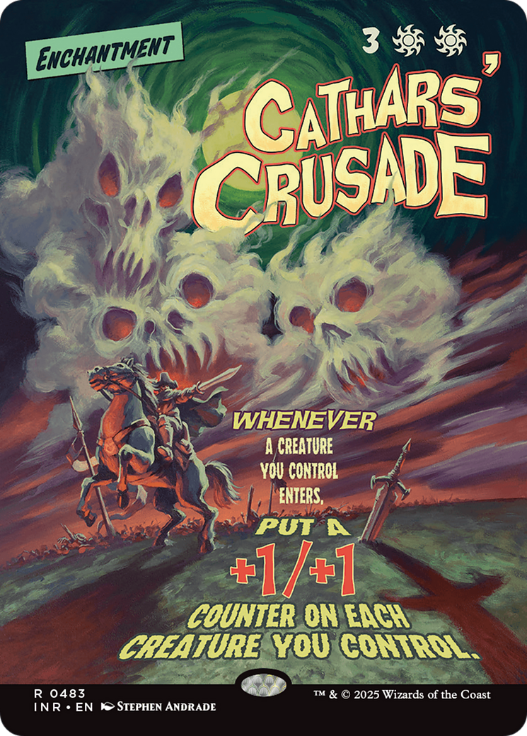 Cathars' Crusade (Showcase) (INR-483) - Innistrad Remastered: (Showcase, enchantment) (Borderless)