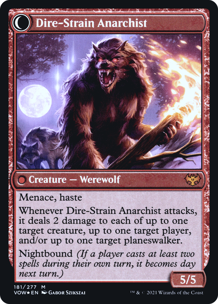 Volatile Arsonist // Dire-Strain Anarchist (PRE-181S) - Innistrad: Crimson Vow Promos: (Double Faced Transform) Foil