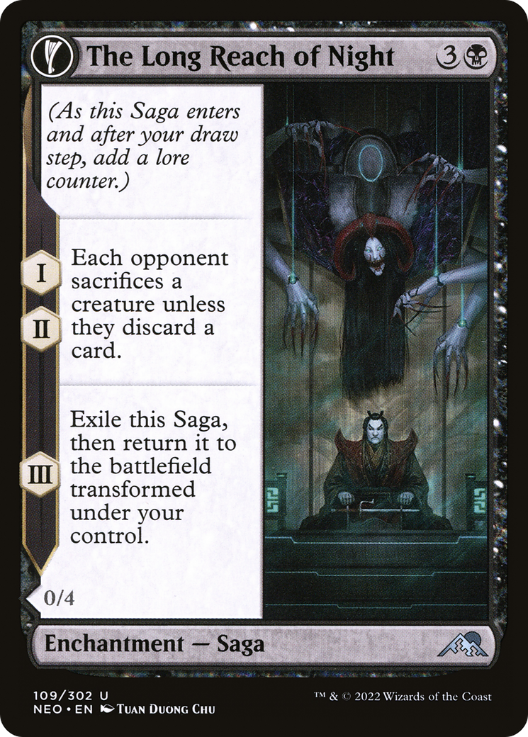 The Long Reach of Night // Animus of Night's Reach (NEO-109) - Kamigawa: Neon Dynasty: (fandfc, enchantment) Foil
