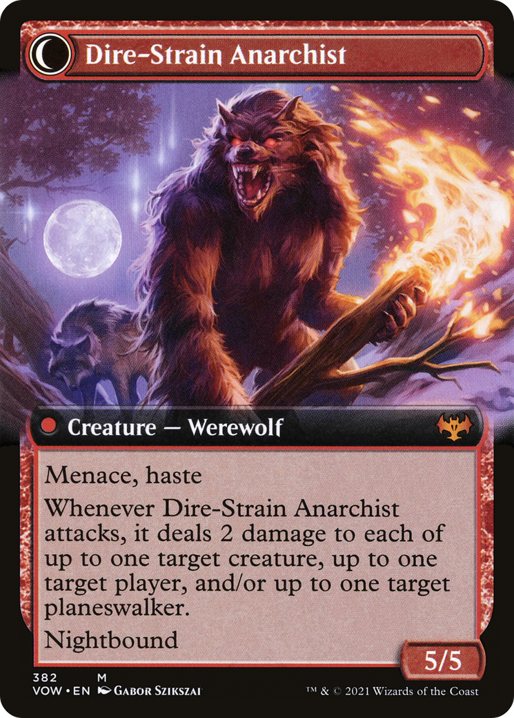 Volatile Arsonist // Dire-Strain Anarchist (VOW-382) - Innistrad: Crimson Vow: (Extended Art, Double Faced Transform)