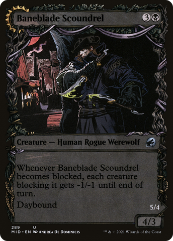 Baneblade Scoundrel // Baneclaw Marauder (MID-289) - Innistrad: Midnight Hunt: (Showcase, Double Faced Transform)