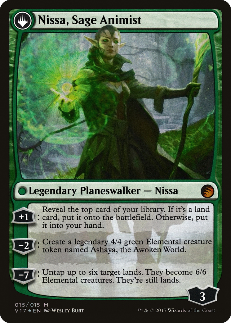 Nissa, Vastwood Seer // Nissa, Sage Animist (V17-015) - From the Vault: Transform: (originpwdfc) Foil